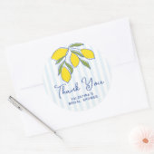 Sticker Rond Elegant Hand Drawn Lemons Blue Stripes Thank You (Enveloppe)