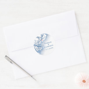 Sticker Rond Elégant Hilton Head SC Map Mariage Enveloppe Seals