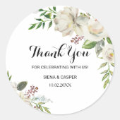 Sticker Rond Elégant hiver blanc Peony Merci Favoriser (Devant)