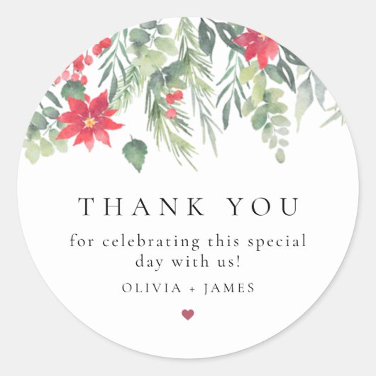 Sticker Rond Élégant hiver Floral Noël Merci de vacances (Devant)