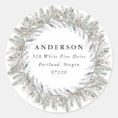 Sticker Rond Élégant Hiver Pine Holiday Adresse de retour (Devant)