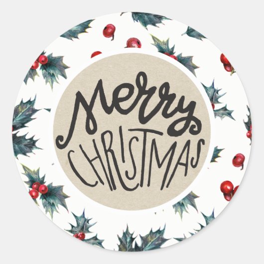 Sticker Rond Elégant Holly Berry Fête Noël Rustique Favoriser (Devant)