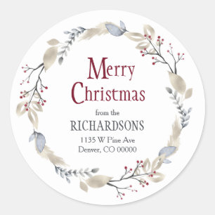 Sticker Rond Elegant Holly Feuilles Red Berries Adresse de reto