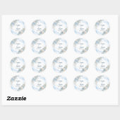 Sticker Rond Elégant Ice Bleu Rose Fleurs Mariage (Feuille)
