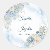 Sticker Rond Elégant Ice Bleu Rose Fleurs Mariage (Devant)