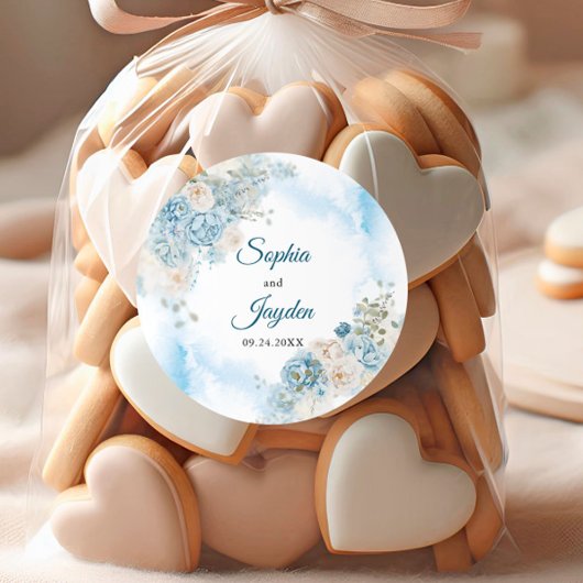 Sticker Rond Elégant Ice Bleu Rose Fleurs Mariage