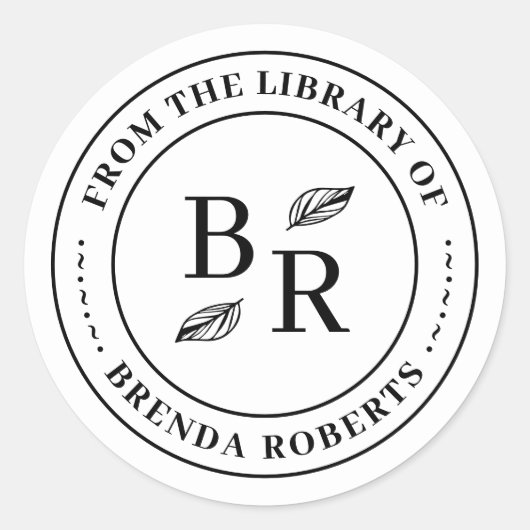 Sticker Rond Élégant Initiales Botaniques Rondes Bibliothèque p (Devant)