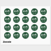 Sticker Rond Élégant initiaux police celtique mariage vert (Feuille)