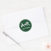 Sticker Rond Élégant initiaux police celtique mariage vert (Enveloppe)