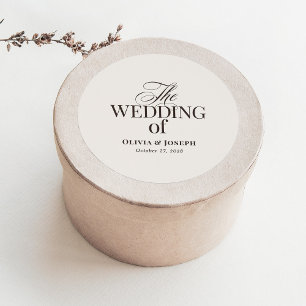 Sticker Rond Élégant Ivoire et Marron   Luxe Mariage Neutre