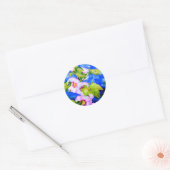 Sticker Rond Elégant jardin fleuri rose blanc aquarelle (Enveloppe)