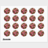 Sticker Rond Élégant jardin fleuri Vintage Rose (Feuille)