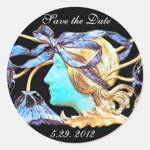 STICKER ROND ELÉGANT JEWEL DE BEAUTÉ FEMME /LADY, BOW BLEU, FLE