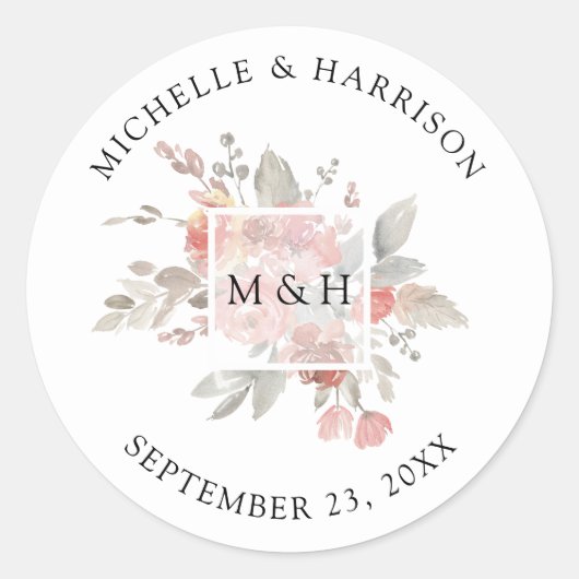 Sticker Rond Elégant joint d'enveloppe d'aquarelle rose gris (Devant)