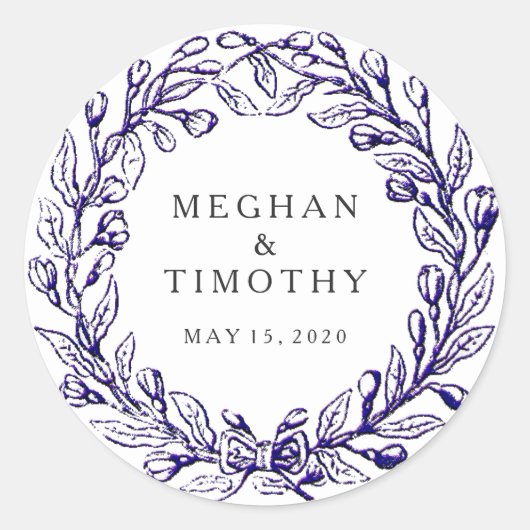 Sticker Rond Elégant joint d'enveloppe de Mariage de couronne V (Devant)