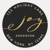 Sticker Rond Elegant Joy Black & Gold Christmas Adresse de reto (Devant)