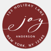 Sticker Rond Elegant Joy Red & White Christmas Retour Adresse (Devant)