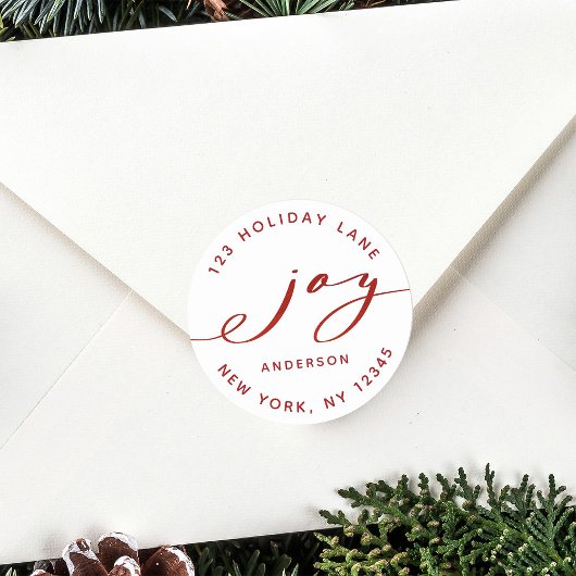 Sticker Rond Elegant Joy Red & White Holiday Adresse de retour