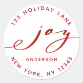 Sticker Rond Elegant Joy Red & White Holiday Adresse de retour (Devant)