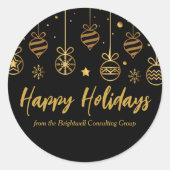 Sticker Rond Elégant Joyeux Joyeux Vacances Black Gold Custom B (Devant)
