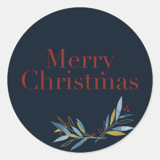 Sticker Rond Elégant Joyeux Noël Botany Cadre doré