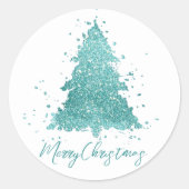 Sticker Rond Élégant Joyeux Noël | Luxe Aqua Mint personnalisée (Devant)