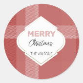Sticker Rond Elégant Joyeux Noël Tartan Bourgogne (Devant)