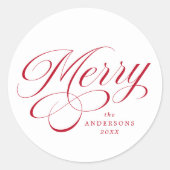 Sticker Rond Élégant Joyeux Rouge Calligraphie Script Vacances (Devant)