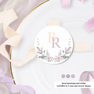 Sticker Rond Elégant Joyful Pastel Floral Monogram Wreath