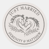 Sticker Rond Élégant Juste Marié Cheval Mariage campagnard rust (Devant)