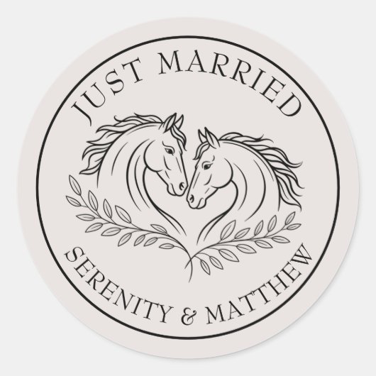 Sticker Rond Élégant Juste Marié Cheval Mariage campagnard rust (Devant)