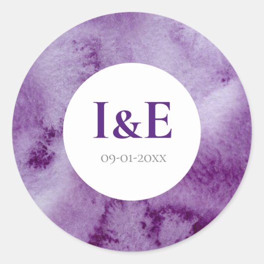 Sticker Rond Élégant Lavage de Couleur Violet Ultra Mariage (Devant)