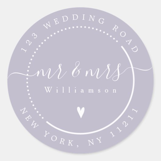 Sticker Rond Élégant Lavande de calligraphie M. et Mme Adresse (Devant)