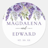 Sticker Rond Élégant Lavande violette Rose Mariage floral (Devant)