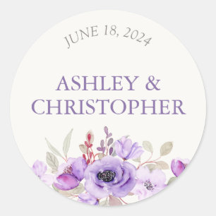 Sticker Rond Élégant Lavender Aquarelle Floral Bouquet Mariage