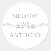 Sticker Rond Elegant Lavender Floral Border Monograms (Devant)