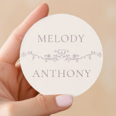 Sticker Rond Elegant Lavender Floral Border Monograms