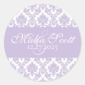 Sticker Rond Elégant Lavender White Mariage damassé Favoriser (Devant)