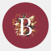 Sticker Rond Élégant Leaf d'or Monogramme de mariage d'hiver (Devant)