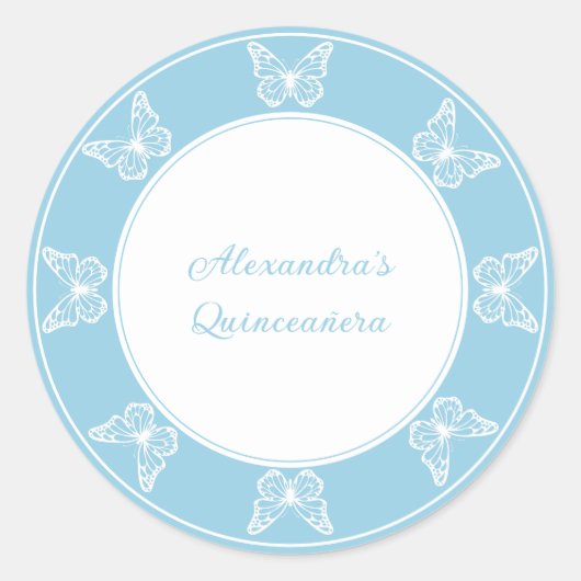 Sticker Rond Elegant Light Blue Quinceañera - Butterfly Classy (Devant)