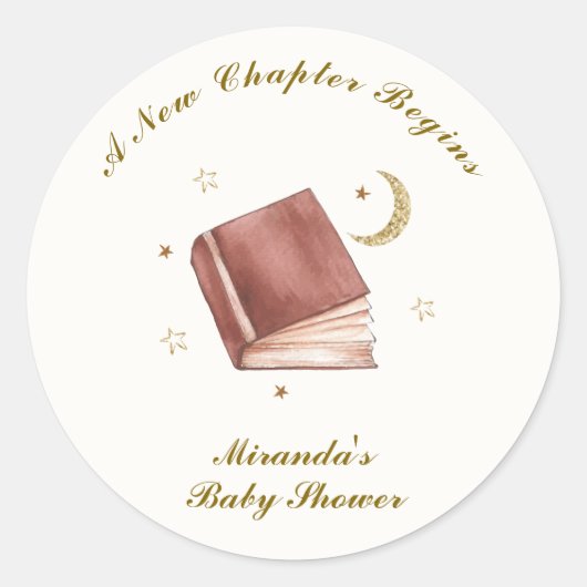 Sticker Rond Elégant livre Boho Moon Star Baby shower (Devant)