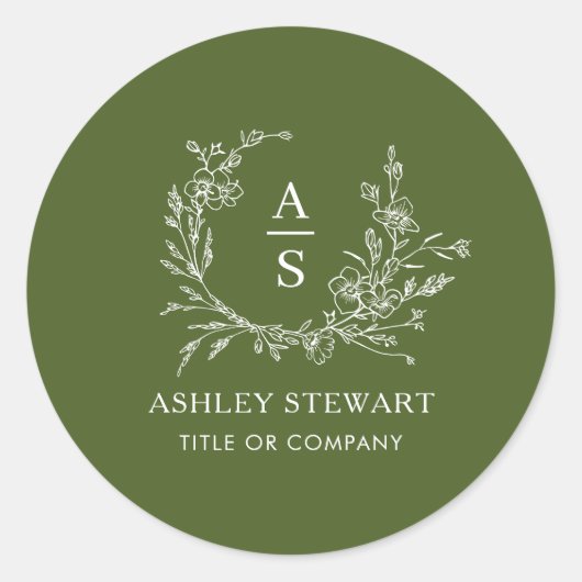 Sticker Rond Élégant Logo Monogram Moderne Moss Green (Devant)