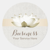 Sticker Rond Élégant Lotus Gold Striped Salon SPA Business (Devant)