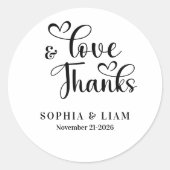 Sticker Rond Elegant Love and Thanks Script Wedding (Devant)