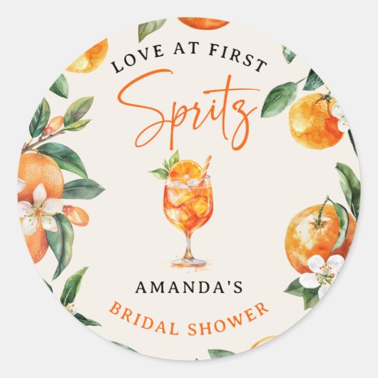 Sticker Rond Elegant Love at First Spritz' Shower de Mariage (Devant)
