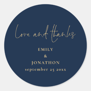 Sticker Rond Elegant Love Merci Script Marine Mariage or