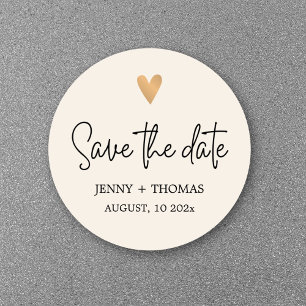 Sticker Rond Élégant Luxe Save the Date Cœur en Or Blanc