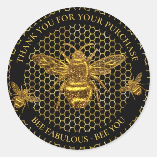 Sticker Rond Elégant Luxueux Black Gold Queen Bee Merci (Devant)