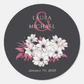 Sticker Rond Élégant Magenta noir floral (Devant)