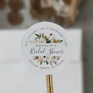 Sticker Rond Elegant Magnolia Fête des mariées Adresse de retou